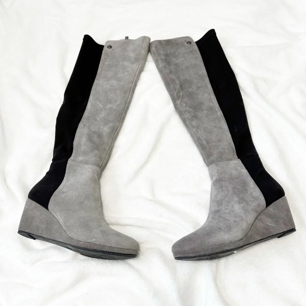 Vince Camuto Alexila knee high wedge boots. Grey suede stretch sides size 8.5 - Picture 1 of 6